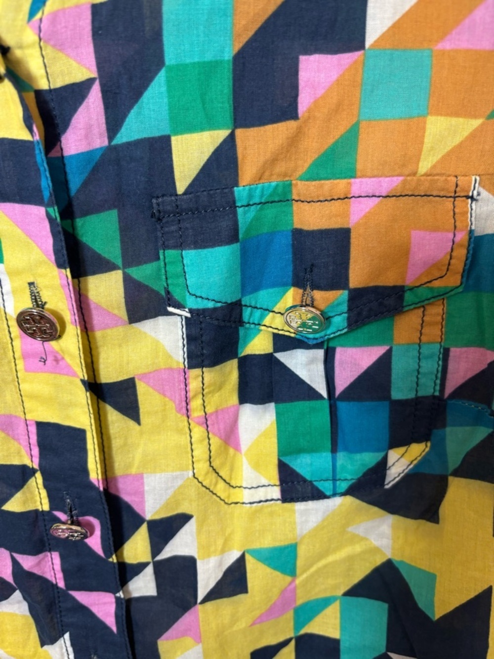 Tory Burch bold vintage Cotton Geometric Print button down dress Shirt - Picture 5 of 7
